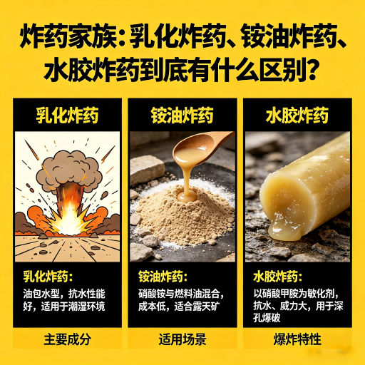 富文镇炸药家族：乳化炸药、铵油炸药、水胶炸药到底有什么区别？
